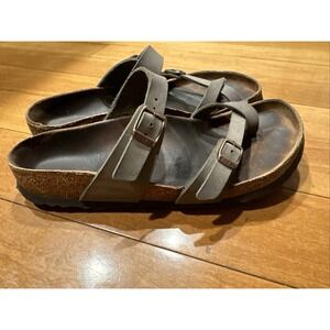 BIRKENSTOCK Ladies Toe Loop Gray Leather Sandals Size 40 US 10 Made in Germany